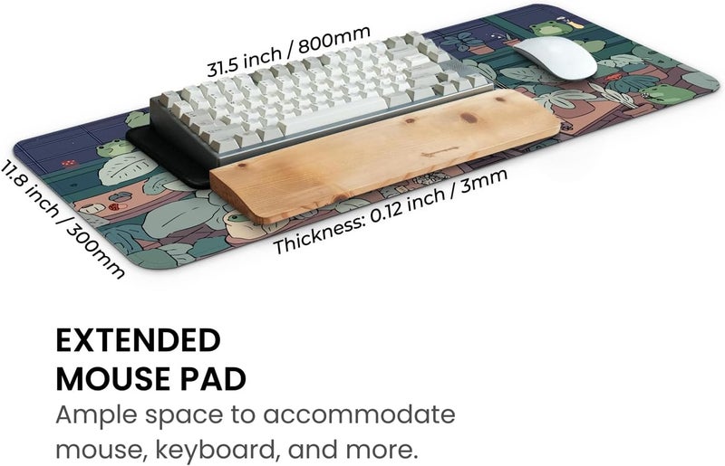 Mayflower Large Gaming Mouse Pad, Full Keyboard Mat, Long Laptop Mousepad, Computer Mouse Mat for Home and Office, Anti-Slip Rubber Base, 31.5 x 11.8 Inches (Green Frog) - Image 4